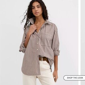 Brown and White Striped  Shirt
